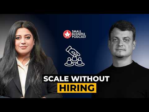 Podcast thumbnail for Small Business Podcast: 'Scale Without Hiring' featuring a woman on the left and a man on the right, with the logo and a hand-over-people icon.