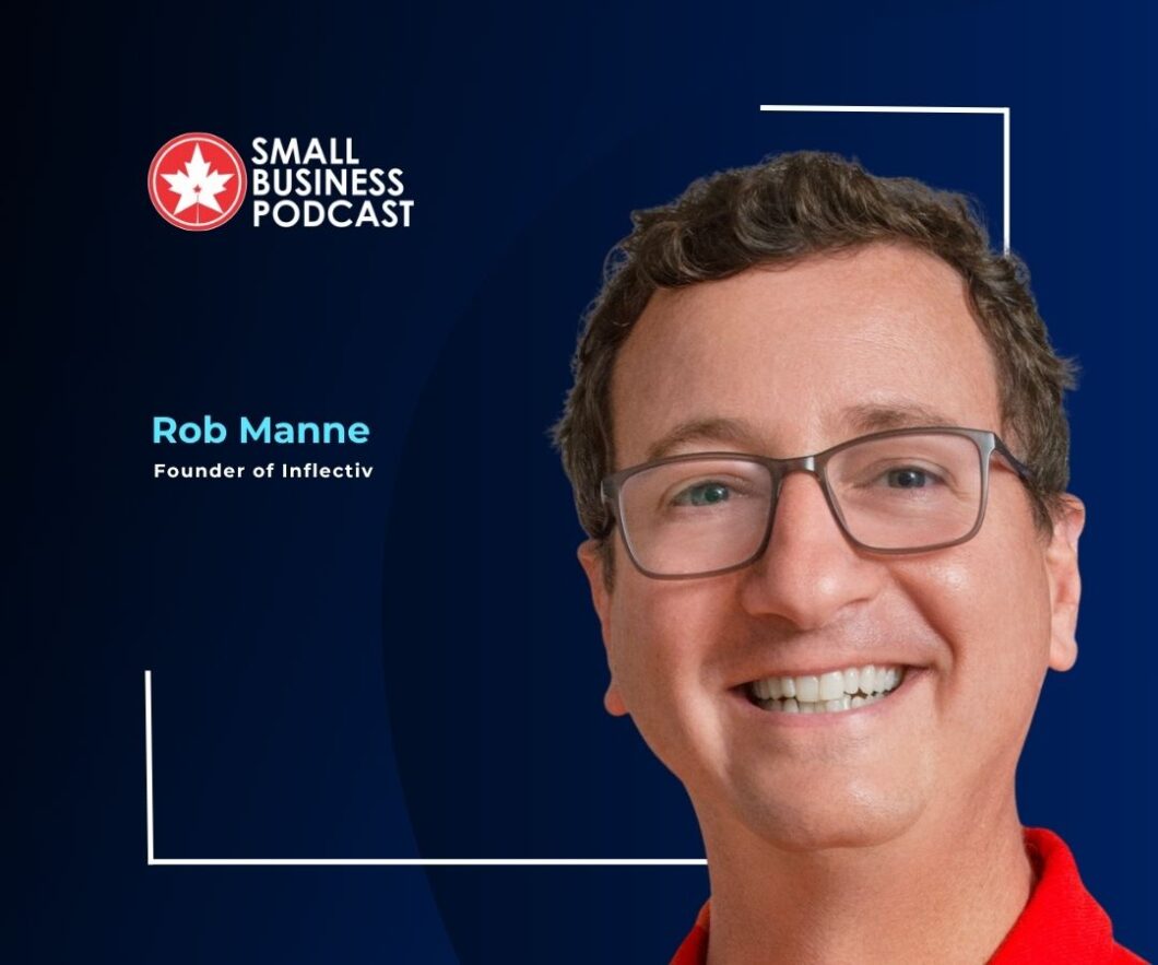 Rob Manne, founder of Inflectiv, smiles on a dark blue podcast banner with the Small Business Podcast logo in the top left.